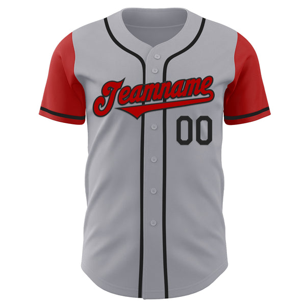 Custom Gray Red-Black Authentic Two Tone Baseball Jersey