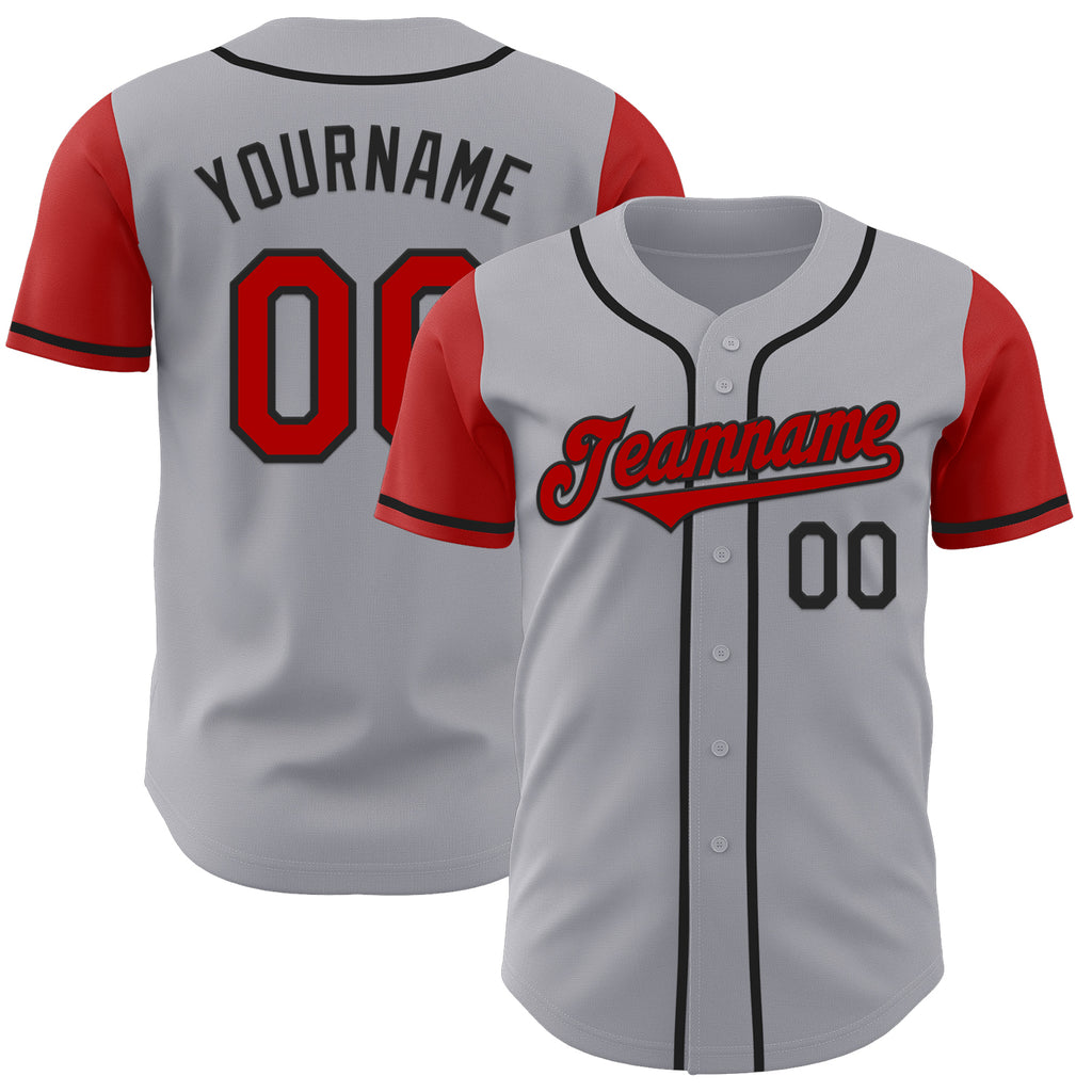 Custom Gray Red-Black Authentic Two Tone Baseball Jersey