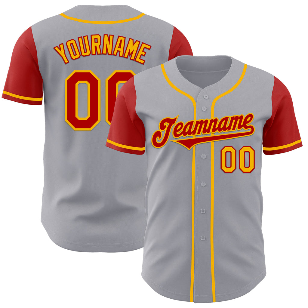 Custom Gray Red-Gold Authentic Two Tone Baseball Jersey