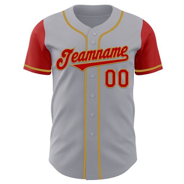 Custom Gray Red-Old Gold Authentic Two Tone Baseball Jersey