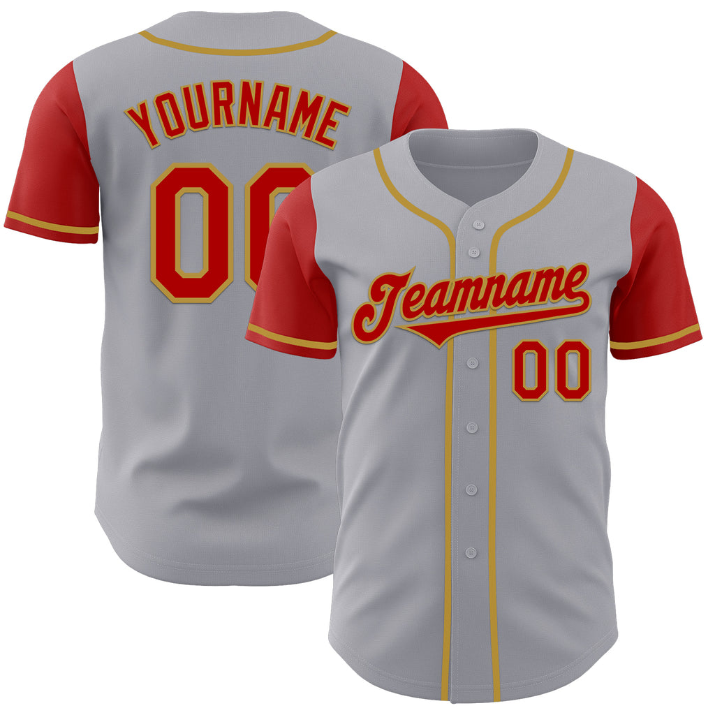 Custom Gray Red-Old Gold Authentic Two Tone Baseball Jersey