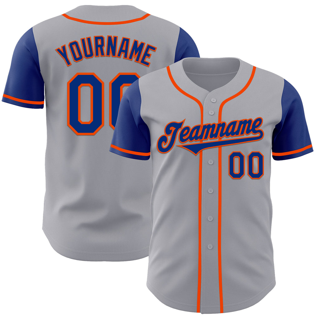 Custom Gray Royal-Orange Authentic Two Tone Baseball Jersey