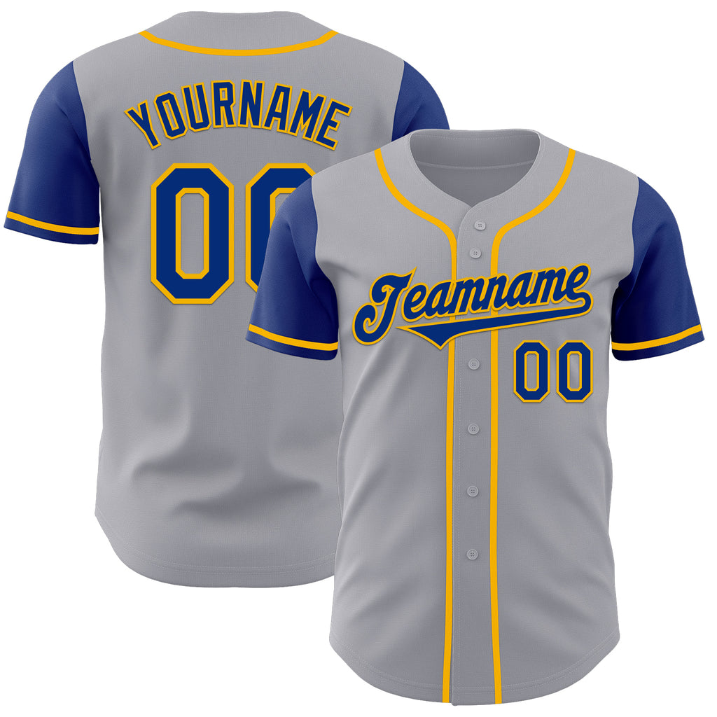 Custom Gray Royal-Gold Authentic Two Tone Baseball Jersey