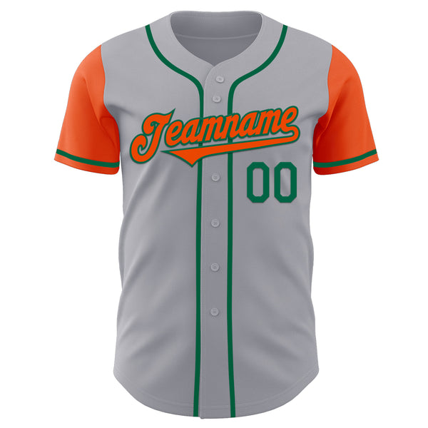 Custom Gray Orange-Kelly Green Authentic Two Tone Baseball Jersey