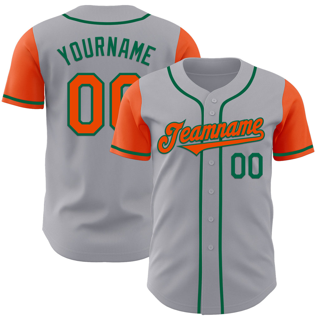 Custom Gray Orange-Kelly Green Authentic Two Tone Baseball Jersey