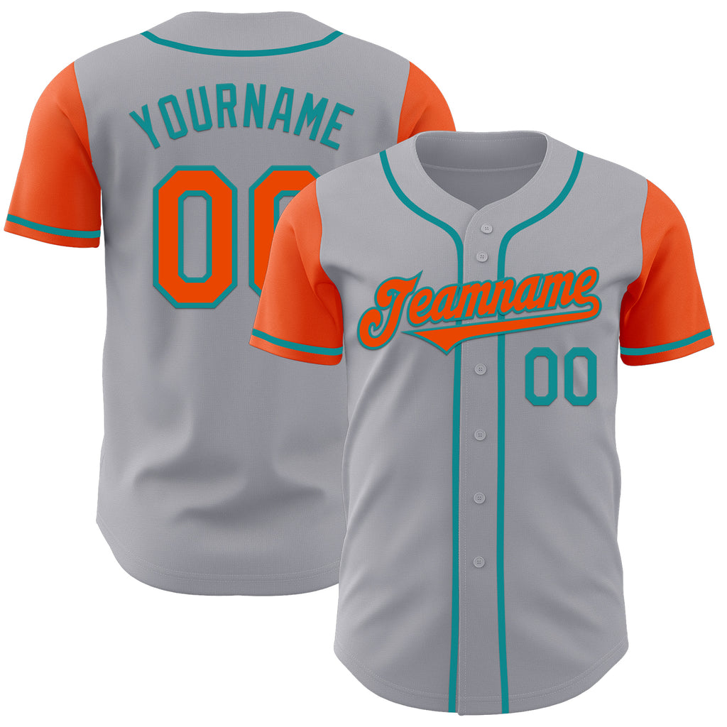 Custom Gray Orange-Teal Authentic Two Tone Baseball Jersey