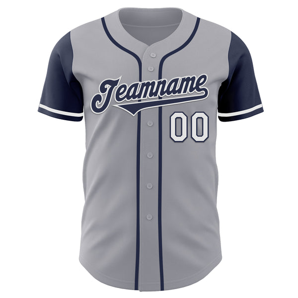 Custom Gray Navy-White Authentic Two Tone Baseball Jersey