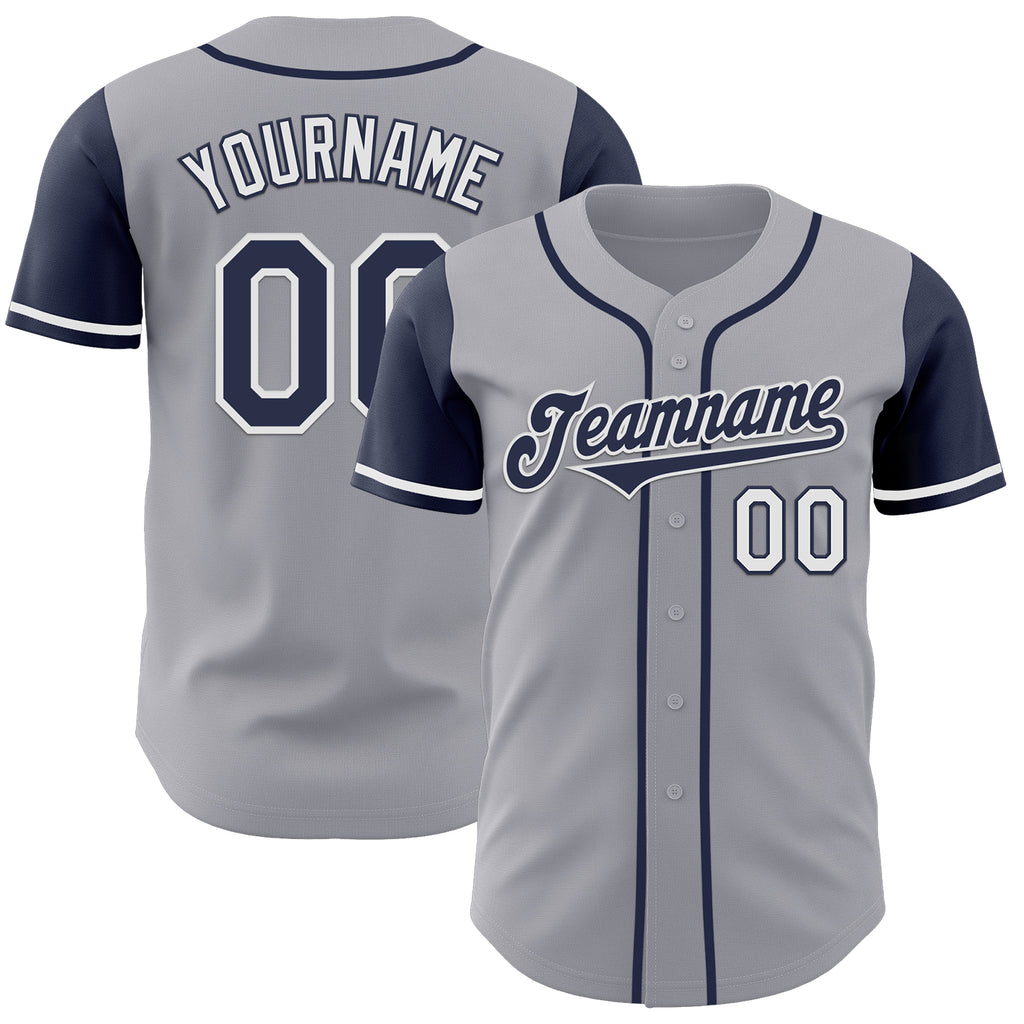 Custom Gray Navy-White Authentic Two Tone Baseball Jersey