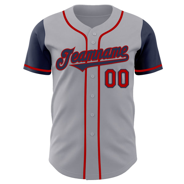 Custom Gray Navy-Red Authentic Two Tone Baseball Jersey