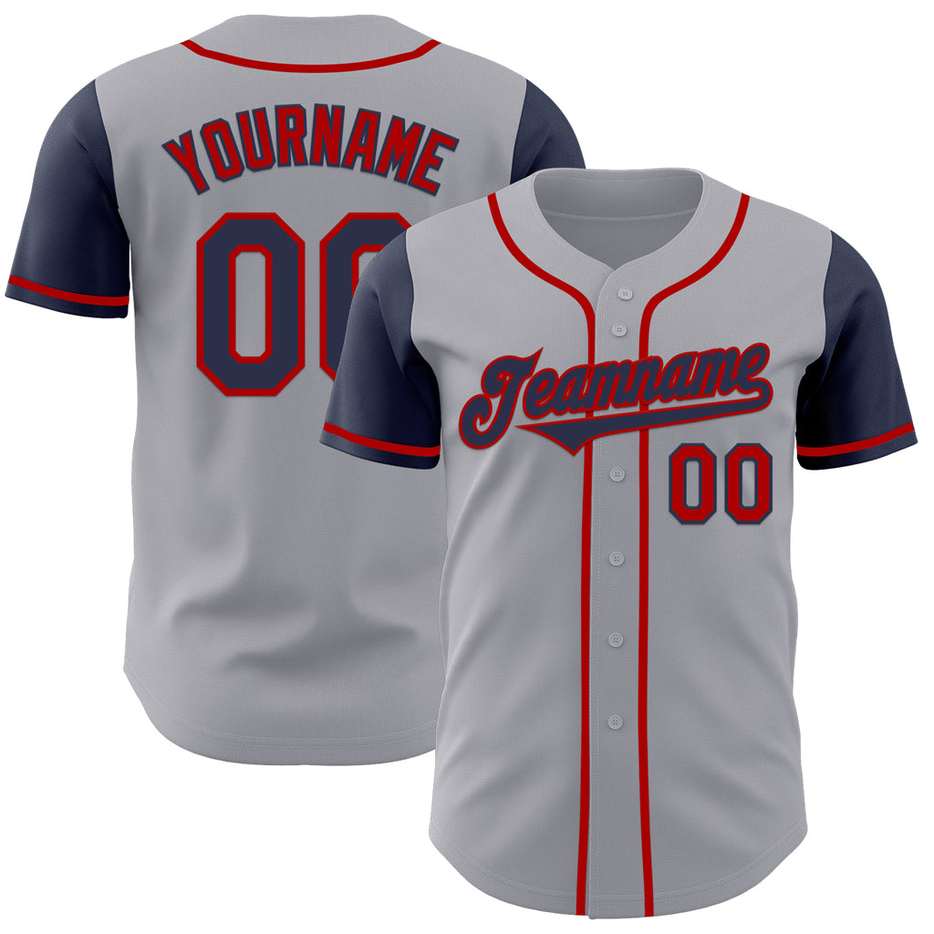 Custom Gray Navy-Red Authentic Two Tone Baseball Jersey