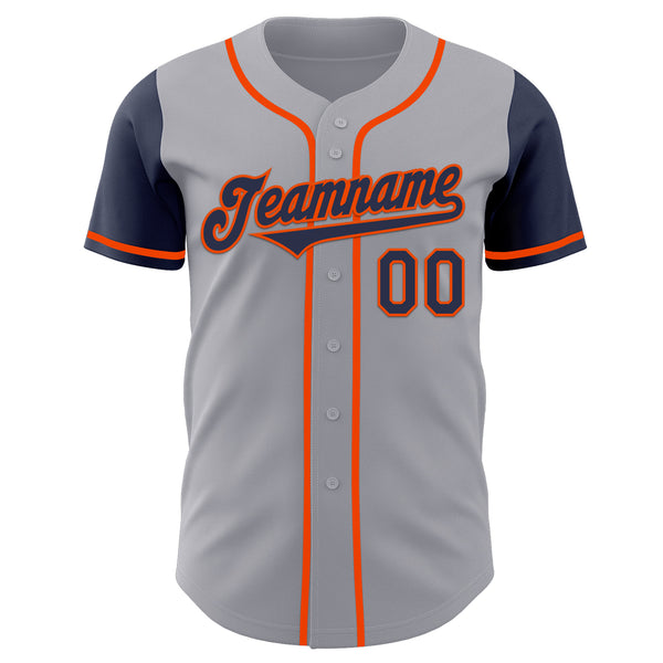 Custom Gray Navy-Orange Authentic Two Tone Baseball Jersey