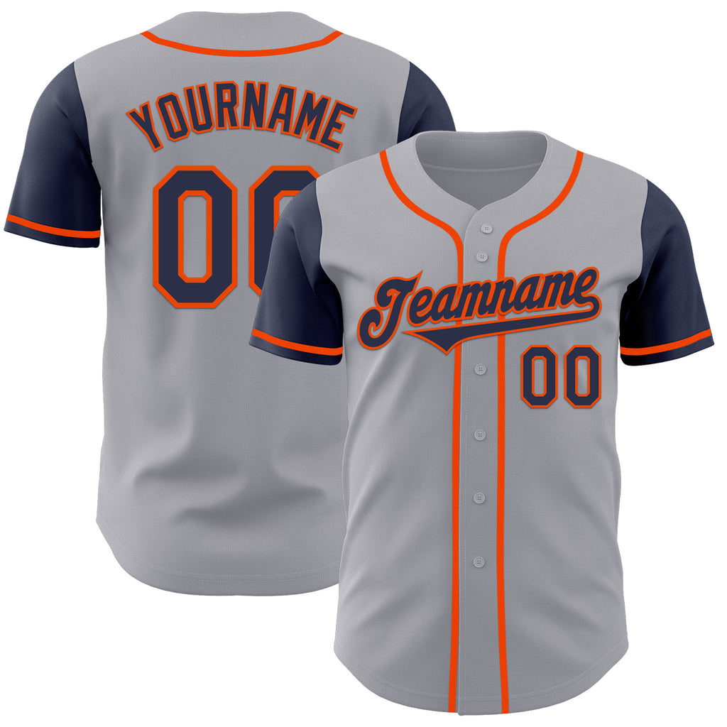 Custom Gray Navy-Orange Authentic Two Tone Baseball Jersey