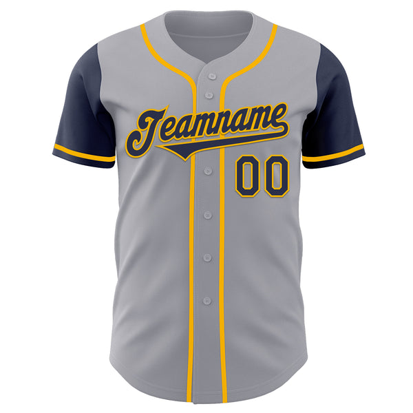 Custom Gray Navy-Gold Authentic Two Tone Baseball Jersey