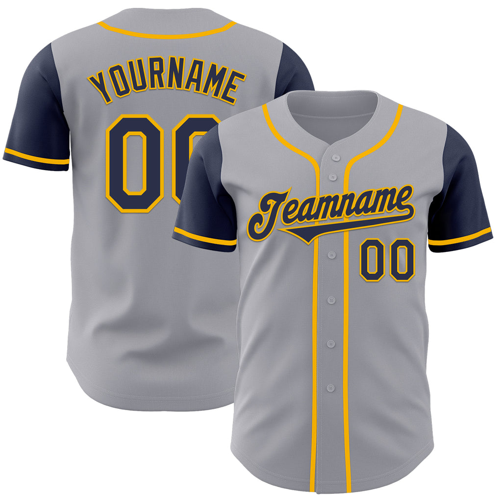 Custom Gray Navy-Gold Authentic Two Tone Baseball Jersey