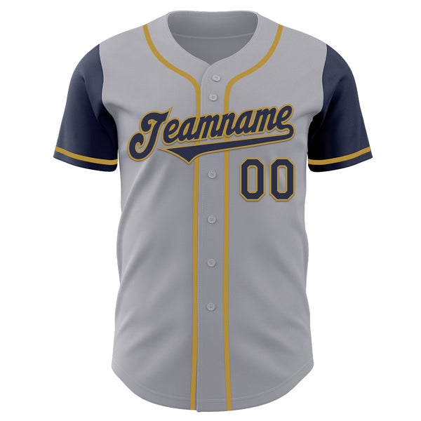 Custom Gray Navy-Old Gold Authentic Two Tone Baseball Jersey