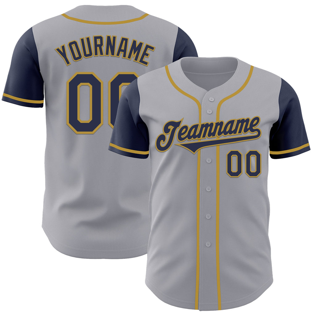 Custom Gray Navy-Old Gold Authentic Two Tone Baseball Jersey