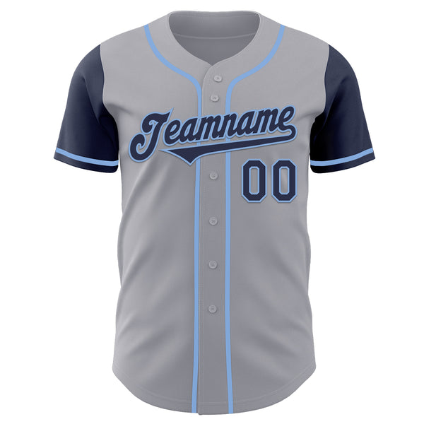 Custom Gray Navy-Light Blue Authentic Two Tone Baseball Jersey