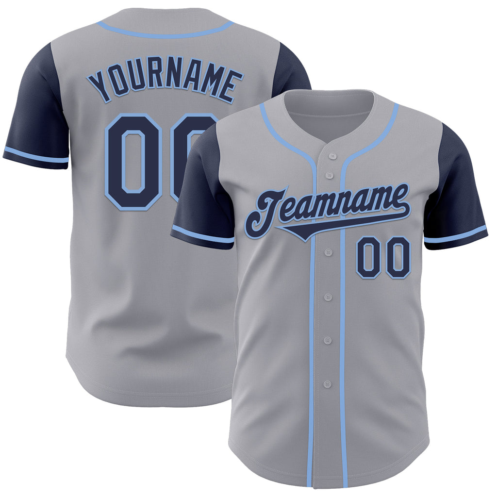 Custom Gray Navy-Light Blue Authentic Two Tone Baseball Jersey