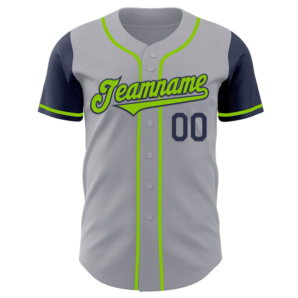 Custom Gray Neon Green-Navy Authentic Two Tone Baseball Jersey