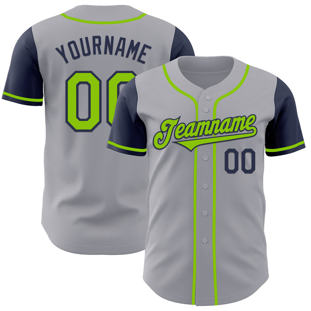 Custom Gray Neon Green-Navy Authentic Two Tone Baseball Jersey