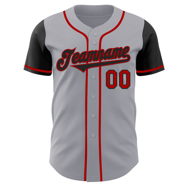 Custom Gray Black-Red Authentic Two Tone Baseball Jersey