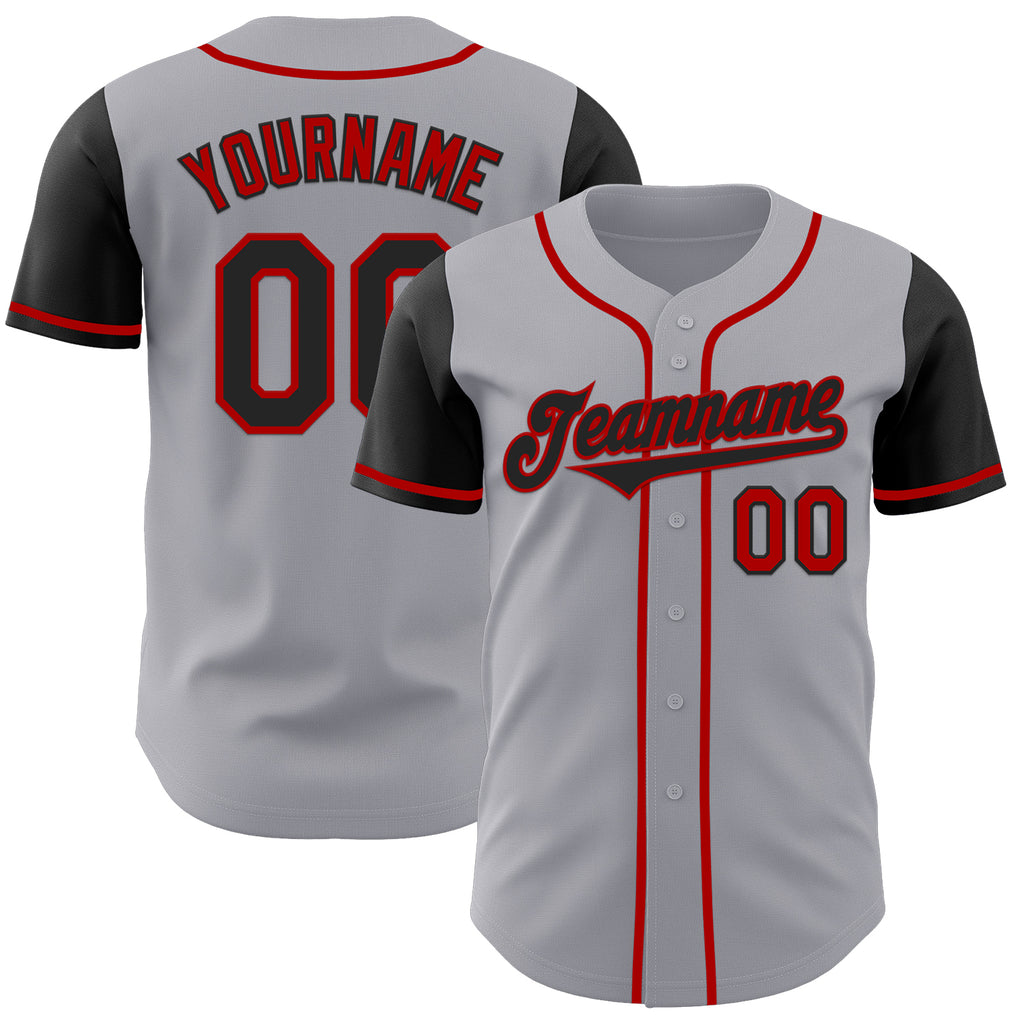 Custom Gray Black-Red Authentic Two Tone Baseball Jersey