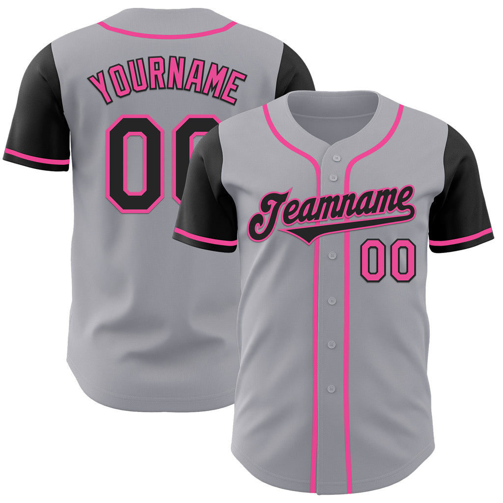 Custom Gray Black-Pink Authentic Two Tone Baseball Jersey