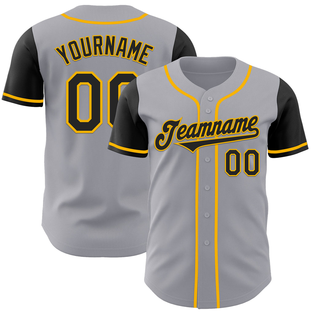 Custom Gray Black-Gold Authentic Two Tone Baseball Jersey