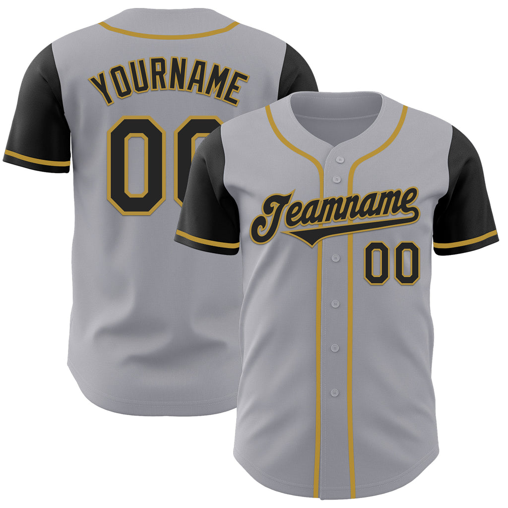 Custom Gray Black-Old Gold Authentic Two Tone Baseball Jersey