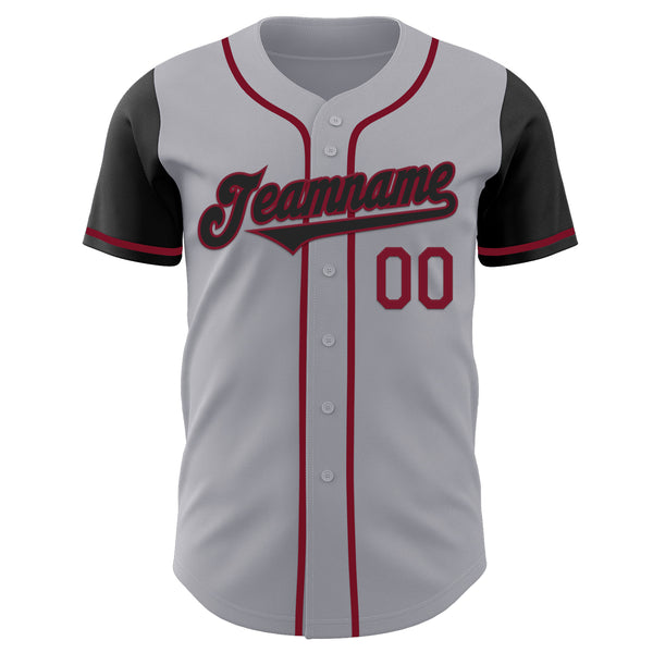 Custom Gray Black-Crimson Authentic Two Tone Baseball Jersey