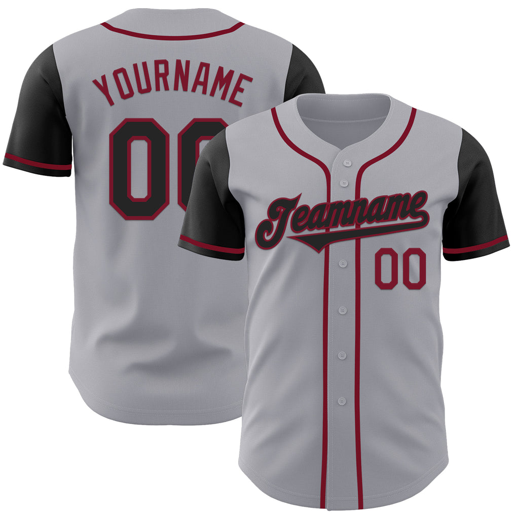 Custom Gray Black-Crimson Authentic Two Tone Baseball Jersey