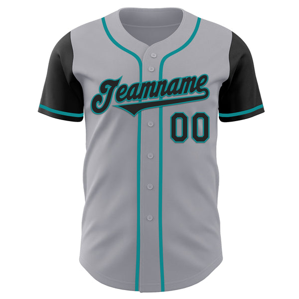 Custom Gray Black-Teal Authentic Two Tone Baseball Jersey