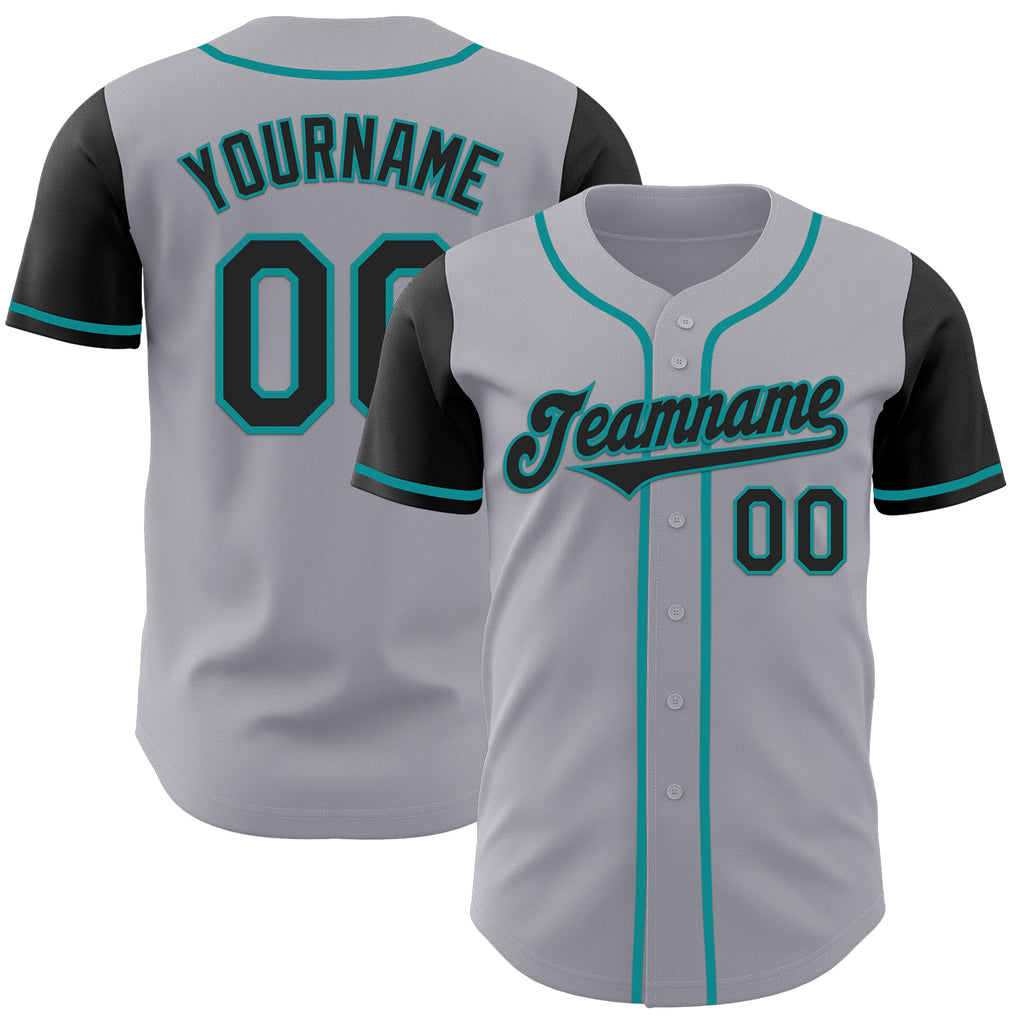 Custom Gray Black-Teal Authentic Two Tone Baseball Jersey