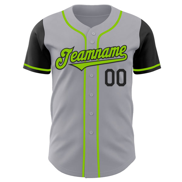 Custom Gray Neon Green-Black Authentic Two Tone Baseball Jersey