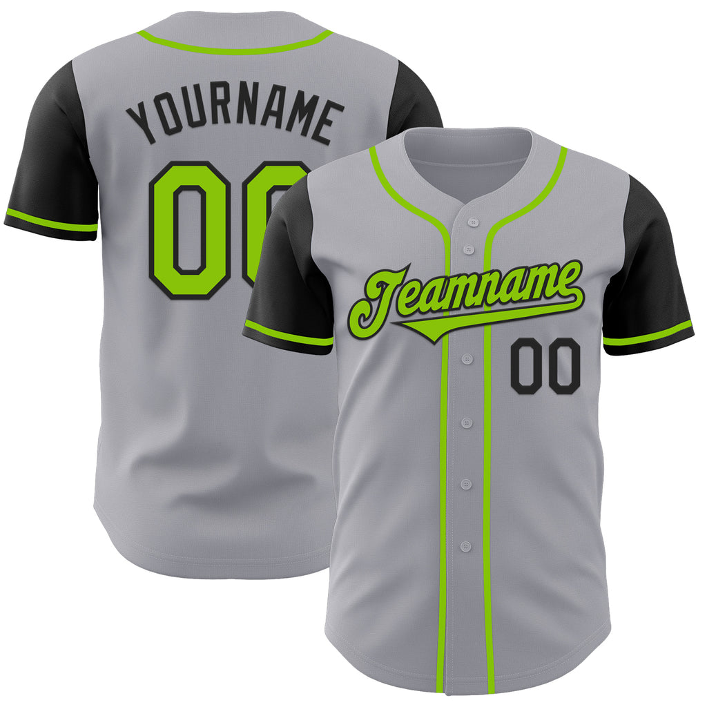 Custom Gray Neon Green-Black Authentic Two Tone Baseball Jersey