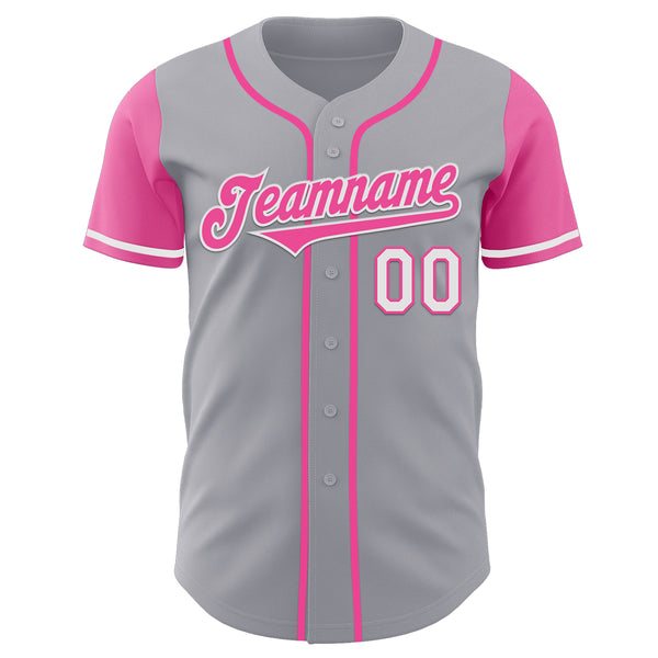 Custom Gray Pink-White Authentic Two Tone Baseball Jersey