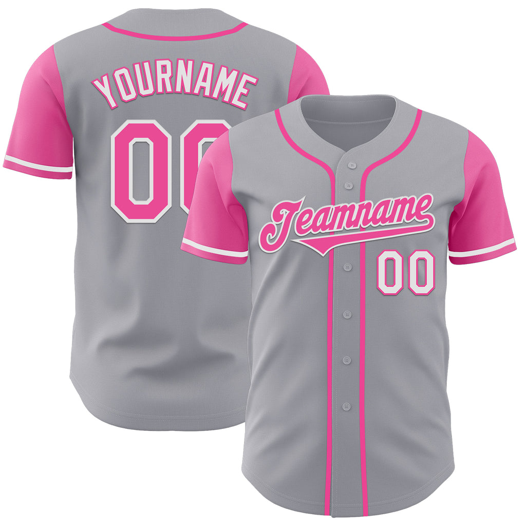 Custom Gray Pink-White Authentic Two Tone Baseball Jersey