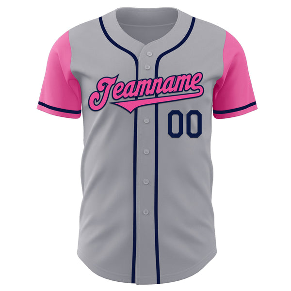 Custom Gray Pink-Navy Authentic Two Tone Baseball Jersey