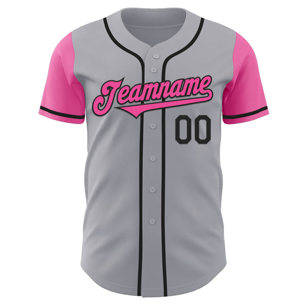 Custom Gray Pink-Black Authentic Two Tone Baseball Jersey