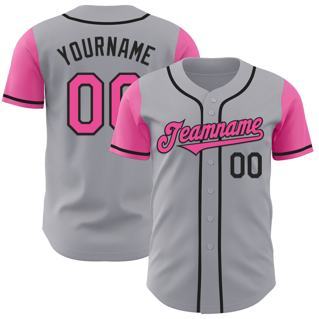 Custom Gray Pink-Black Authentic Two Tone Baseball Jersey