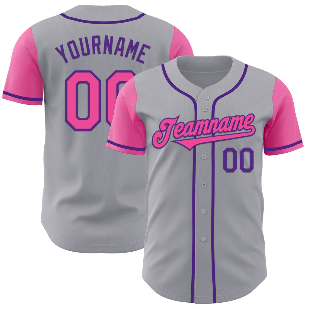 Custom Gray Pink-Purple Authentic Two Tone Baseball Jersey