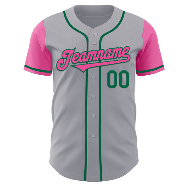 Custom Gray Pink-Kelly Green Authentic Two Tone Baseball Jersey