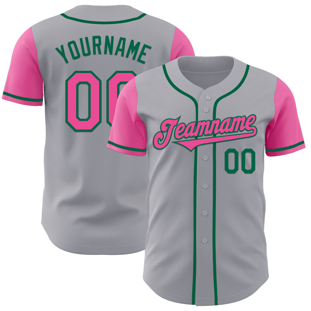 Custom Gray Pink-Kelly Green Authentic Two Tone Baseball Jersey