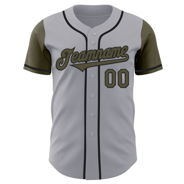 Custom Gray Olive-Black Authentic Two Tone Baseball Jersey