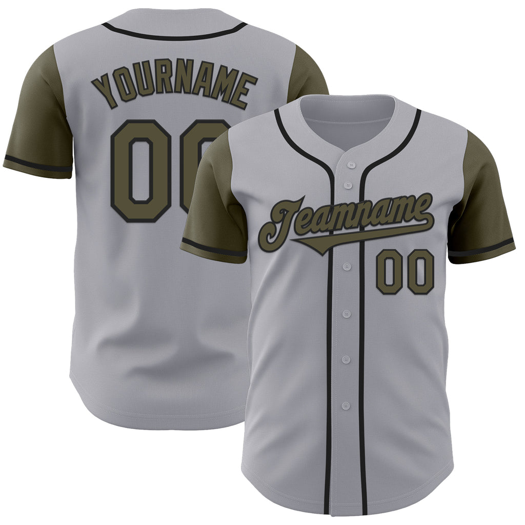 Custom Gray Olive-Black Authentic Two Tone Baseball Jersey