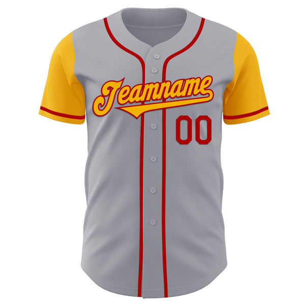 Custom Gray Gold-Red Authentic Two Tone Baseball Jersey