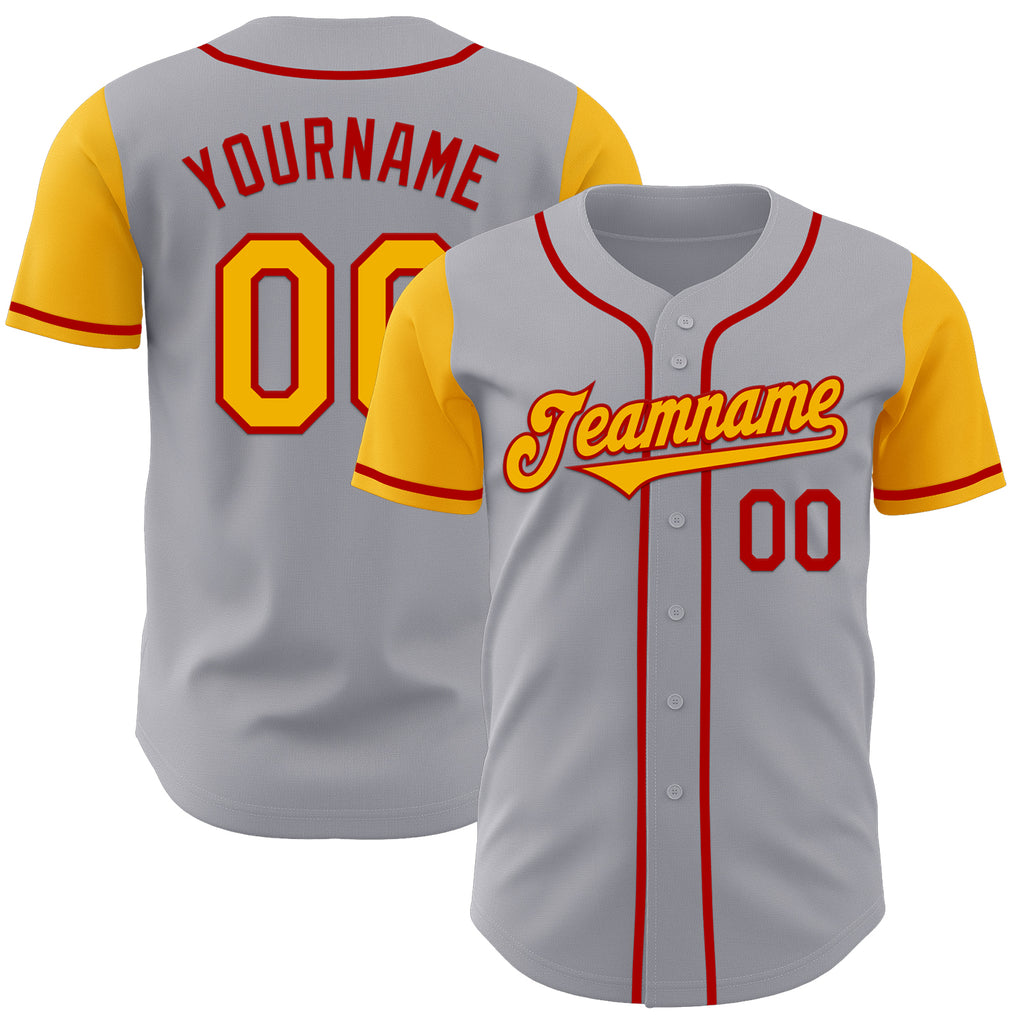 Custom Gray Gold-Red Authentic Two Tone Baseball Jersey