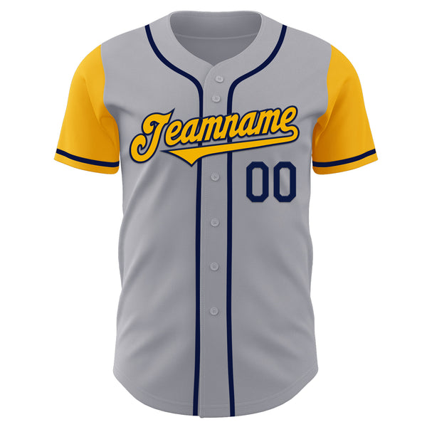 Custom Gray Gold-Navy Authentic Two Tone Baseball Jersey