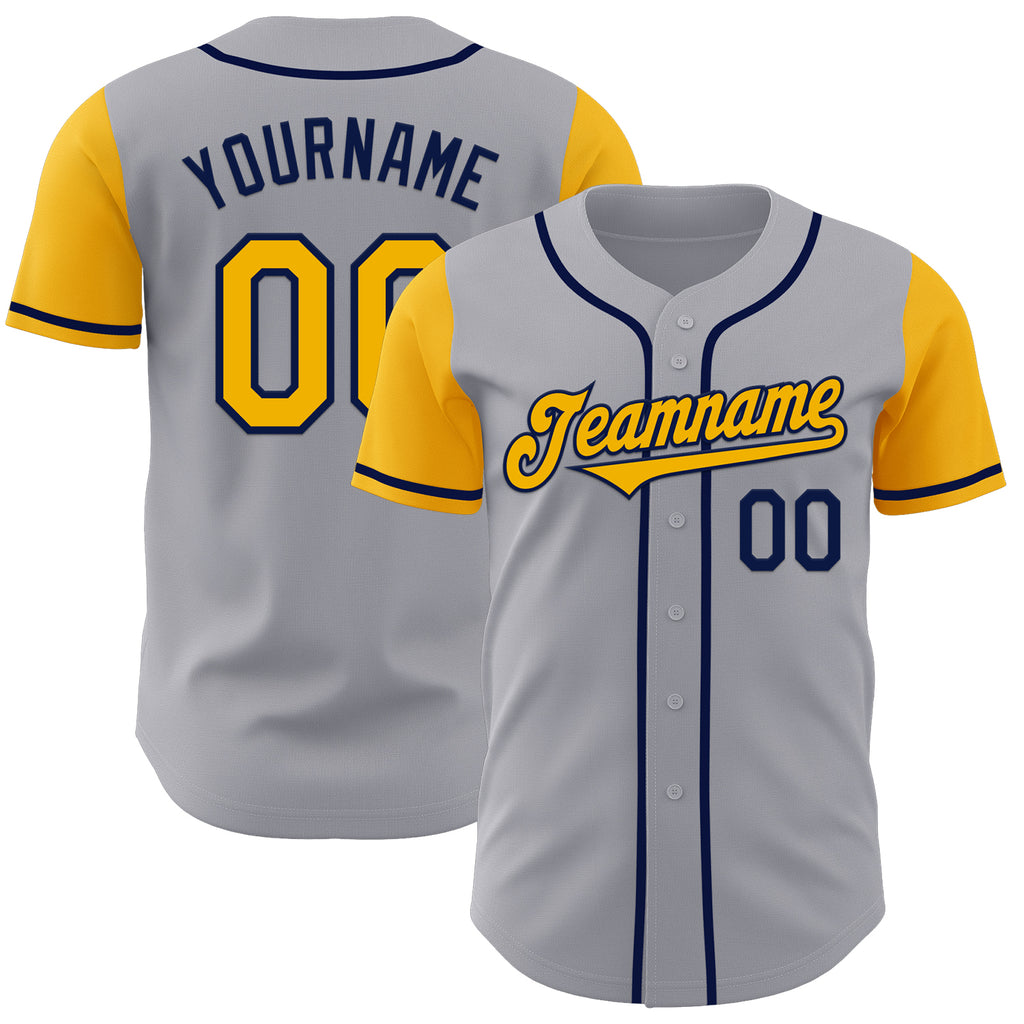 Custom Gray Gold-Navy Authentic Two Tone Baseball Jersey