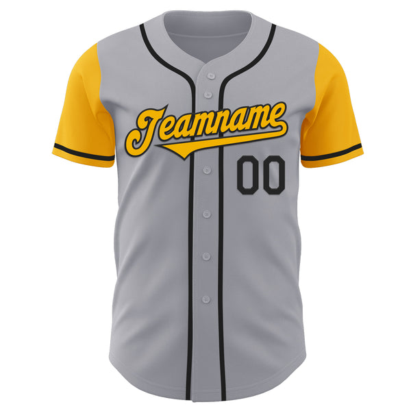 Custom Gray Gold-Black Authentic Two Tone Baseball Jersey